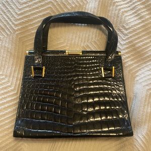 Vintage Saks Fifth Avenue Black Crocodile Handbag